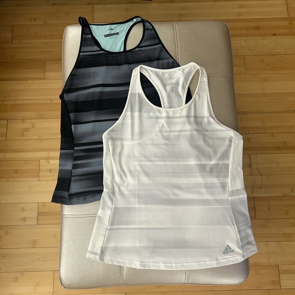 Adidas Sz L Women's Black/Mint Green and White/Gray Racerback Tops